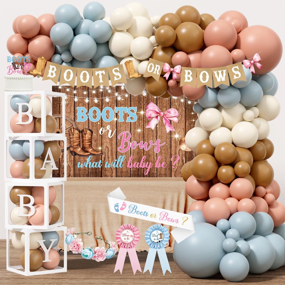 Boots or Bows Gender Reveal Decorations, 206pcs Boy or Girl? Party